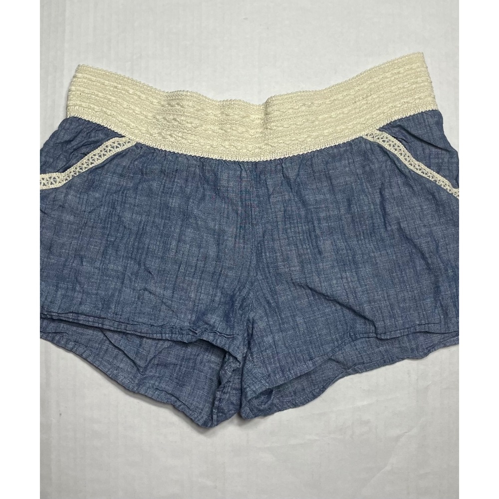 Just Be Denim Chambray Lace Trimmed Boho‎ Shorts Women's Size S